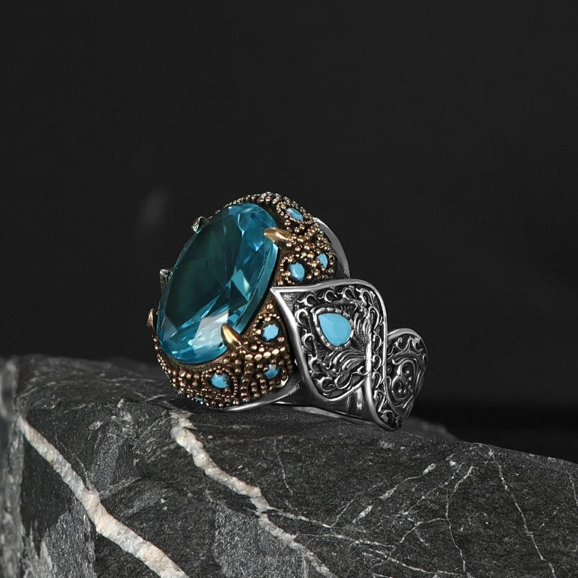 Doğal Taşlı Yüzük Blue Topaz Taşlı Yüzük